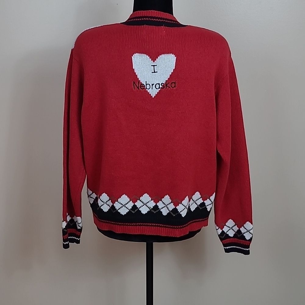 Christofer & Banks Vintage Nebraska Cornhusker Football Knit Cardigan Sweater L - Picture 3 of 5